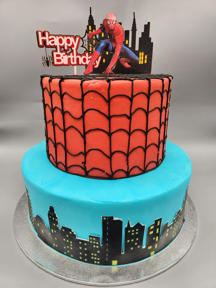 Two-tier Spider-Man birthday cake