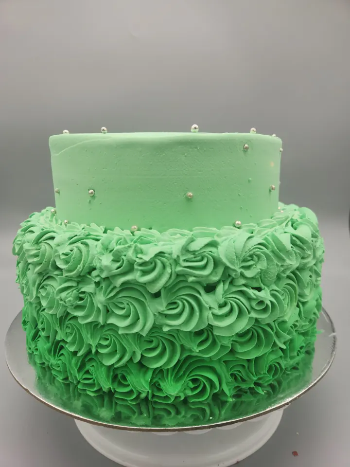 Two-tier green rosette cake