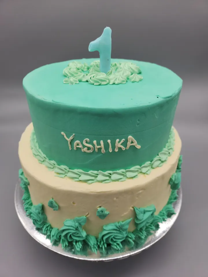 Two-tier first birthday cake