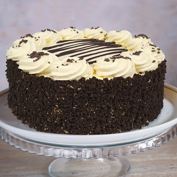 Zebra Torte, chocolate and vanilla sponge layered together with cream
